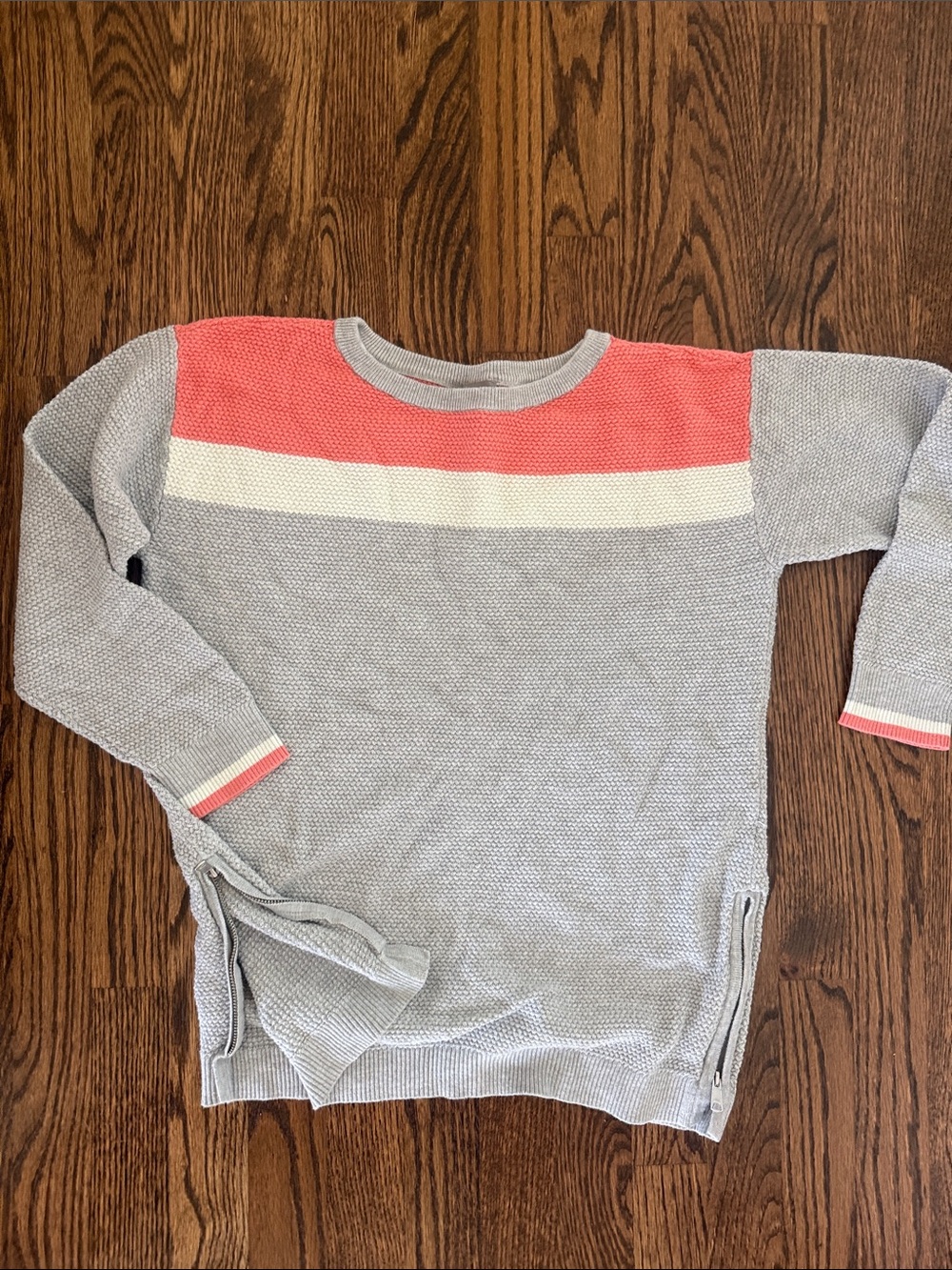 Talbots Light Gray Sweater with Coral and White Stripes